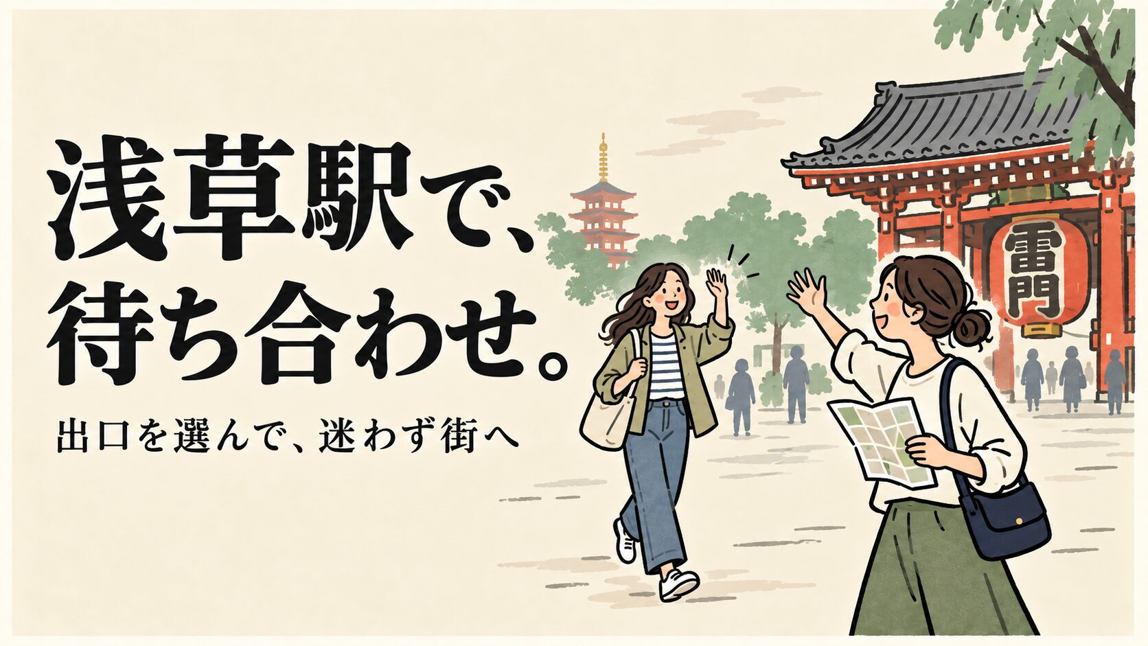 浅草駅で、待ち合わせ。出口を選んで、迷わず街へ