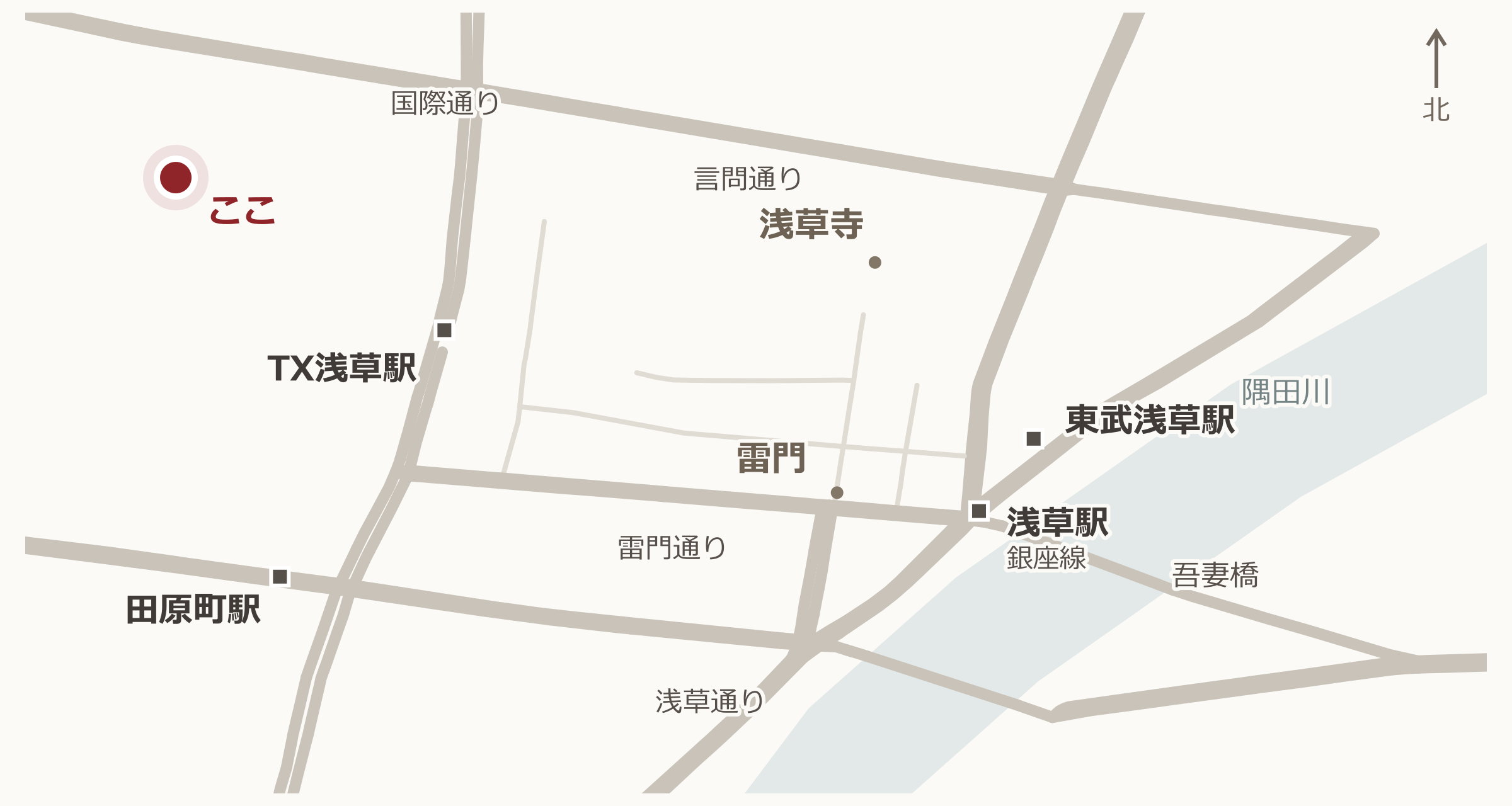 468と浅草の駅・主要道路の位置関係