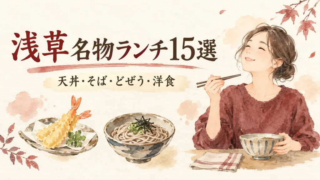 浅草の名物ランチ15選、天丼・そば・どぜう・洋食を選ぶオリジナルイラスト
