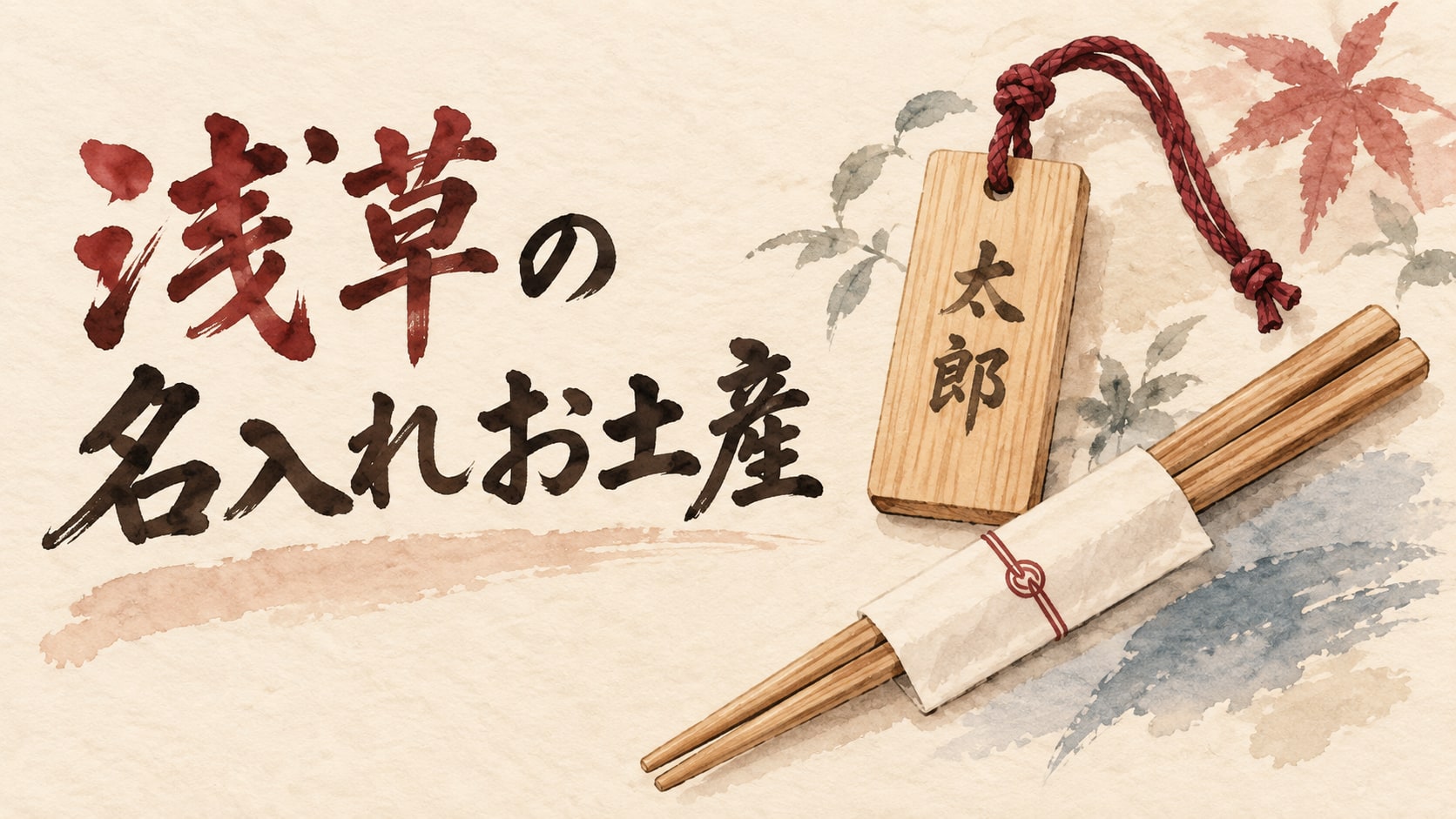 浅草の名入れお土産。木札と箸をモチーフにした特集イラスト