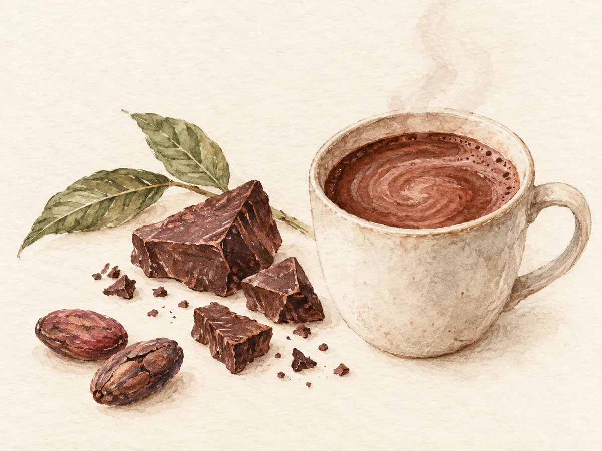 カカオとチョコレート、温かい飲み物のイメージイラスト