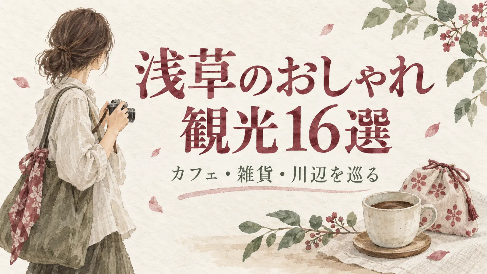 浅草のおしゃれ観光16選、カフェ・雑貨・川辺を巡るオリジナルイラスト