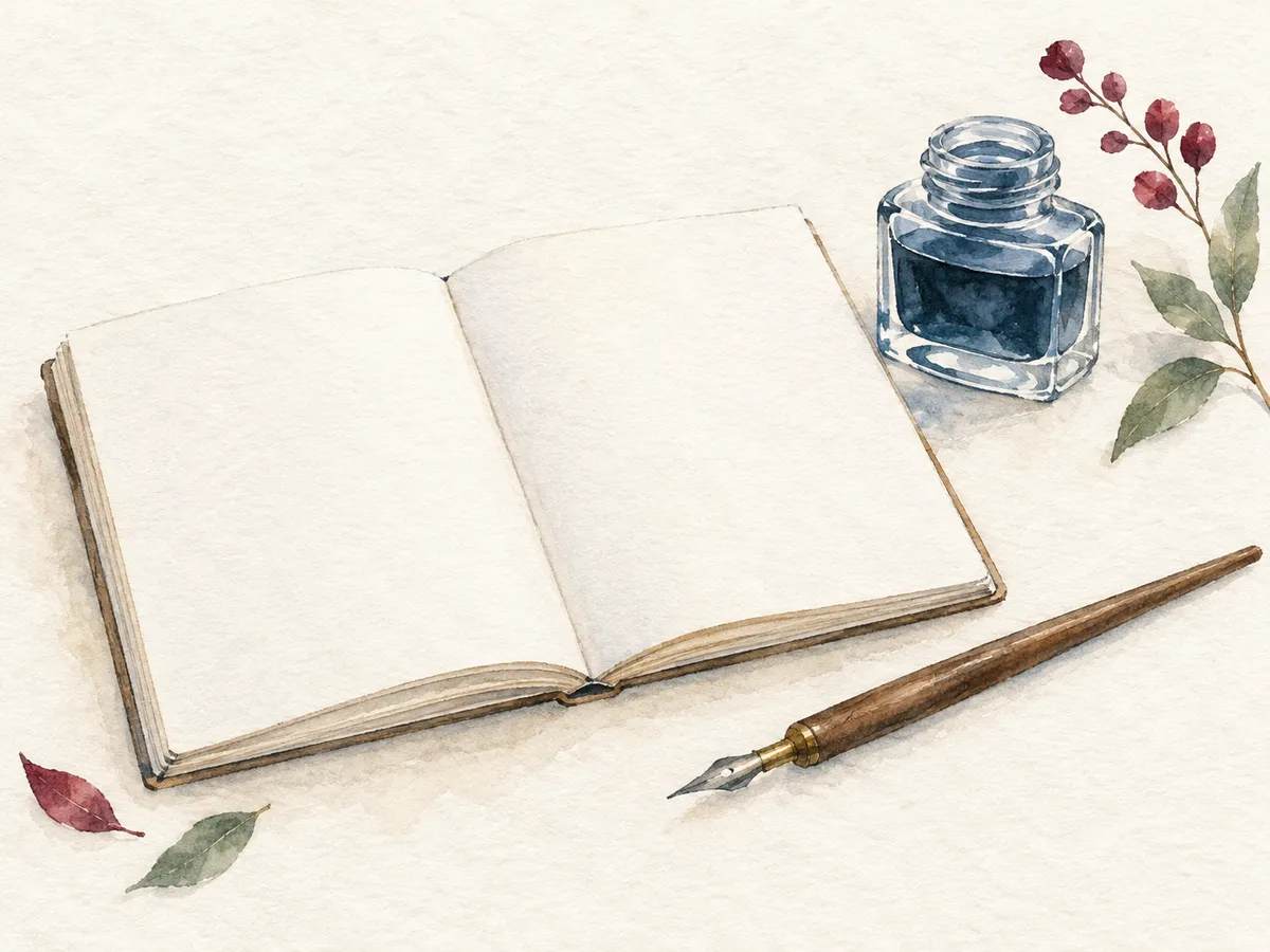 ノートとインク、ペンで手書きを楽しむイメージイラスト