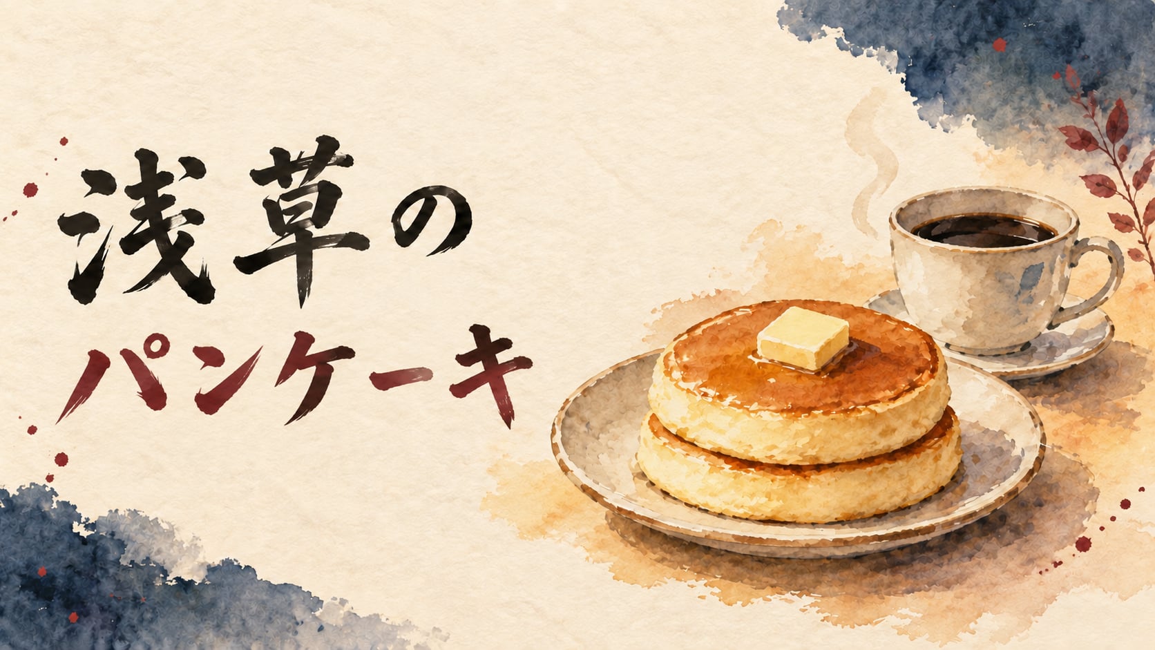 浅草のパンケーキ。ホットケーキとコーヒーを描いた特集イラスト